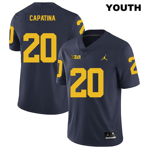 Youth NCAA Michigan Wolverines Nicholas Capatina #20 Navy Jordan Brand Authentic Stitched Legend Football College Jersey EU25H64HL